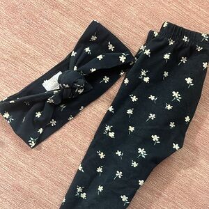 Jamie Kay Bow & Pants Size 3-6 months Navy Daisy Print